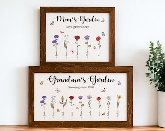 Birth Month Flower Sign, Grandma Garden, Mothers Day Sign, Gift From Grandkids, Layer Wood Art, Kids Names Gift, Nana's Garden E69