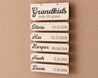 Personalized Family Name Sign, Grandkids Sign, Family Sign, Gift For Grandparent, Gift For Mom, Grandparents Plaque, Grandkid Name Sign E98