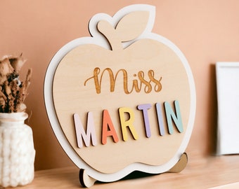 Teacher Apple Sign, Gifts For Teachers, Teacher Sign For Desk, Wood Sign, Gifts For Teacher, Teacher Name Gift, Teacher Graduation J93