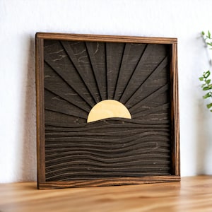 Boho houten muur kunst, kunst aan de muur lange zon houten muur decor slaapkamer muur opknoping houten frame kunst aan de muur, boho zon grote muur kunst, zonsopgang houtkunst E09