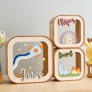 Alcancía personalizada para bebé, alcancía con nombre, alcancía con letras, alcancía para niños, regalo para niños pequeños, caja de madera para monedas, alcancía personalizada E10