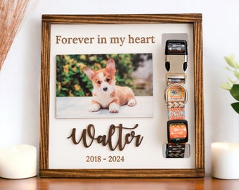 Wooden Memorial Pet, Dog Picture Frame, Personalized Pet, Sympathy Gift, Custom Plaque, Memorial Sign, Collar Remembrance, Pet Loss Gift E91