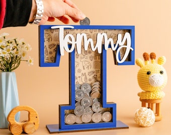 Personalized Letter Money Box, Coin Box Kid, Wood Piggy Bank, Personalized Gift, Name Money Box, Gift For Kids, Custom Piggy Bank E12