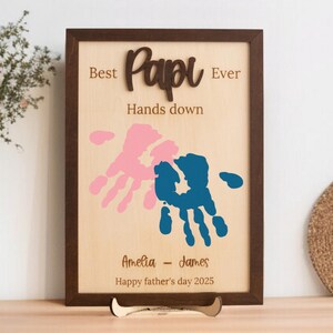 Hands Down Best Dad Ever | Personalized Engraved Wooden Sign | Celebrate Dad with Handprints and Custom Message Y75