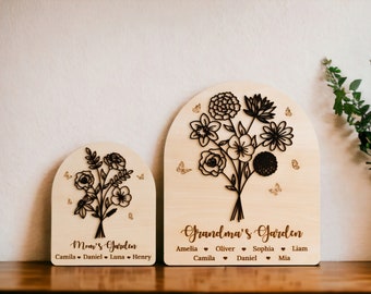 Birth Flower Sign, Month Flower, Grandparents Gift, Nana's Garden, Wooden Family Sign, With Grandkids Names, Mothers Day Grandma J41