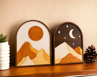 Sun Moon Wood Art, Total Solar Eclipse 2024, Living Room Decor, Sun Minimalist, Wooden Artwork, Home Decoration, Mid Century Modern J53