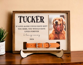 Memorial Dog Collar Sign, Personalized Frame, Custom Portrait, Pet Collar Plaque, Pet Loss Portrait, Sympathy Gift, Memorial Standing E36