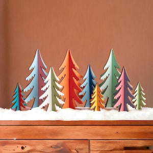 Árboles de Navidad de madera de colores - Árbol de Navidad brillante - Árbol de Navidad de madera - Navidad tropical - Decoraciones navideñas brillantes R91