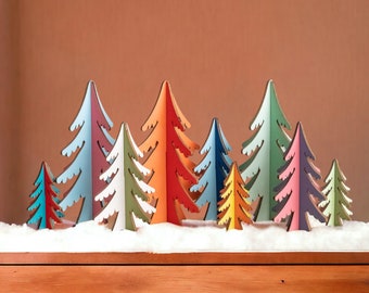 Árboles de Navidad de madera de colores - Árbol de Navidad brillante - Árbol de Navidad de madera - Navidad tropical - Decoraciones navideñas brillantes R91