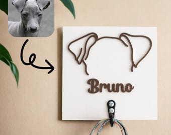 Personalisierte Hunderasse Leinenhalter | Personalisierter Hundename Leinen Aufhänger | Hundeohren Leinenhalter R46