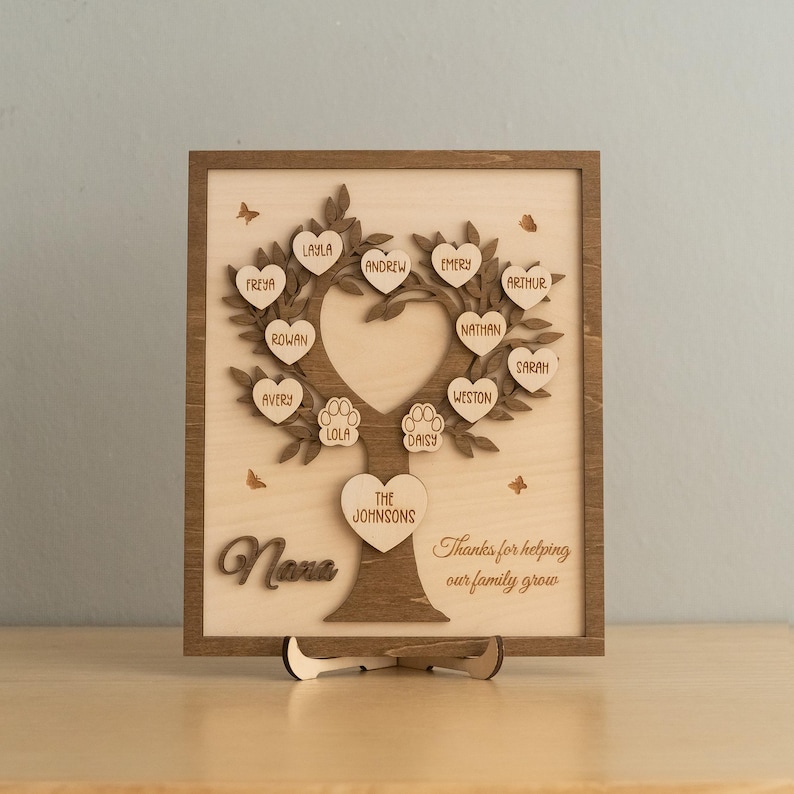 Engraved Wooden Family Tree Display for Tabletop Spaces D53 - Etsy