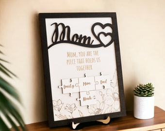 Puzzle Mom Sign, Mothers Day Decor, Grandma Gift, Mom Custom Sign, Puzzle Pieces, Gift For Daughter, Custom Wood Sign, Mom Puzzle Piece E63