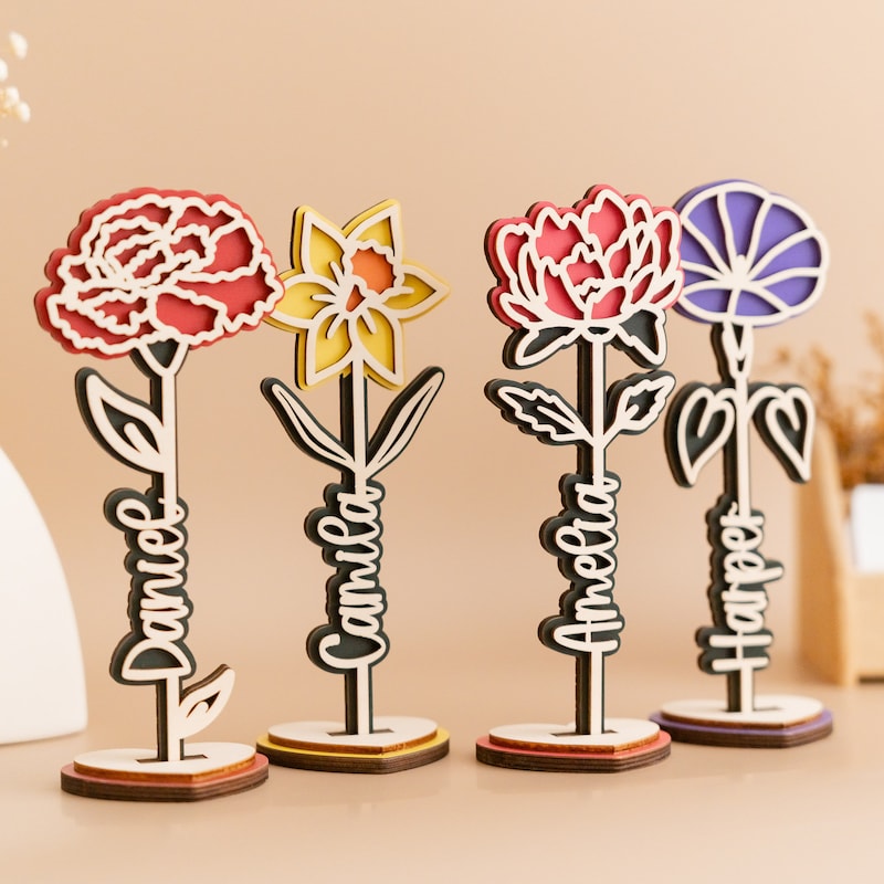 Personalized Wood Rose Flower, Wooden Rose Name, Wood Personalized Flower With Name, Phone Stand Gift, Laser Cut Out Art J48