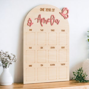 Erstes Jahr Fotoboard, Kinderzimmer Zeichen, individuelles Geschenk, One Year Board, Kinder Schlafzimmer Dekor, erster Geburtstag, Meilenstein Fotoschild, neues Baby J20