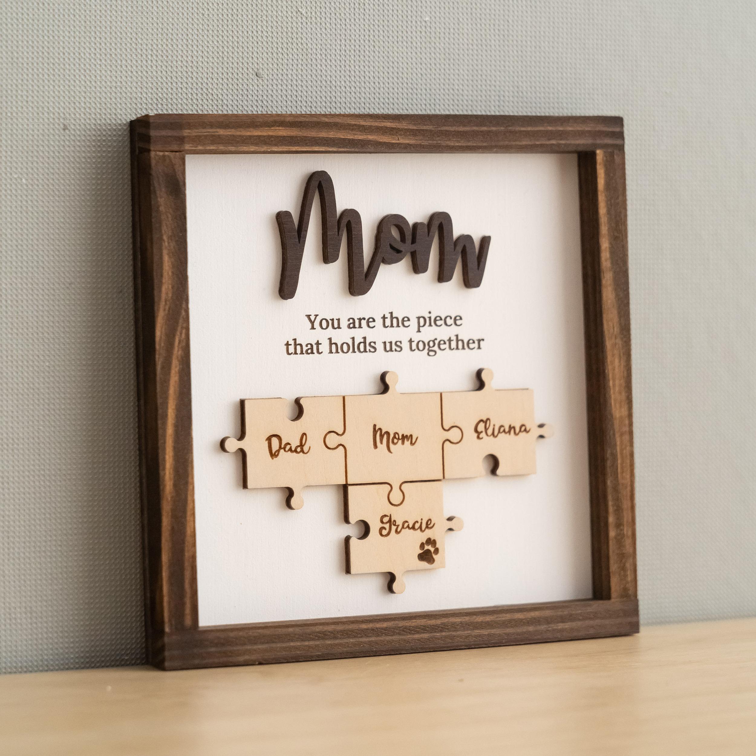 Panneau puzzle en bois personnalisé fait à la main avec image et noms d'enfants, panneau personnalisé pour grand-mère, maman, cadres photo personnalisés avec noms, cadeaux d'anniversaire de fête des