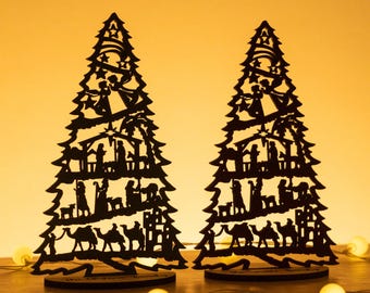 Árvore de Natal com Presépio, Decoração de Natal, Arte com Presépio, Presentes de Natal, Presépio de Madeira, Arte Natalina, Cenas da Natividade, Natal Rústico R53