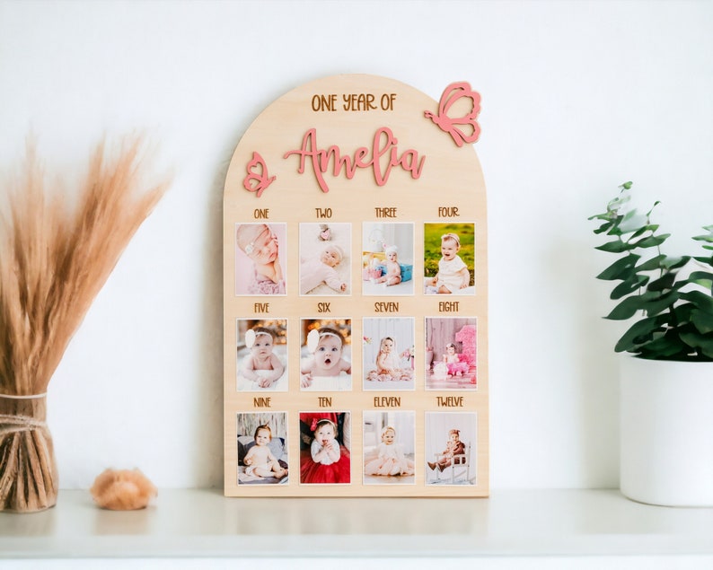 First Year Photo Board, Nursery Sign, Custom Gift, One Year Board, Kids Bedroom Decor, First Birthday, Milestone Photo Sign, New Baby J20 image 10