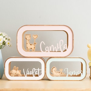 Hucha de madera personalizada, hucha para niños, hucha con nombre, caja de madera, hucha personalizada, regalo para sobrino, regalo para niño de 3 años G87