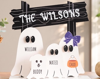 Personalized Halloween Ghost Family Sign, Custom Table Decor D08