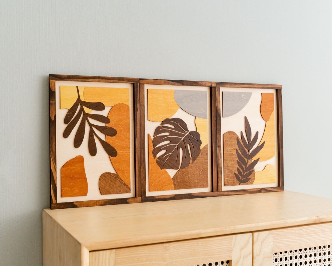 Zzbakress 3er Set Holzpalmenblätter Wanddekoration - Tropische Blätter Deko Im Bauernhaus Stil