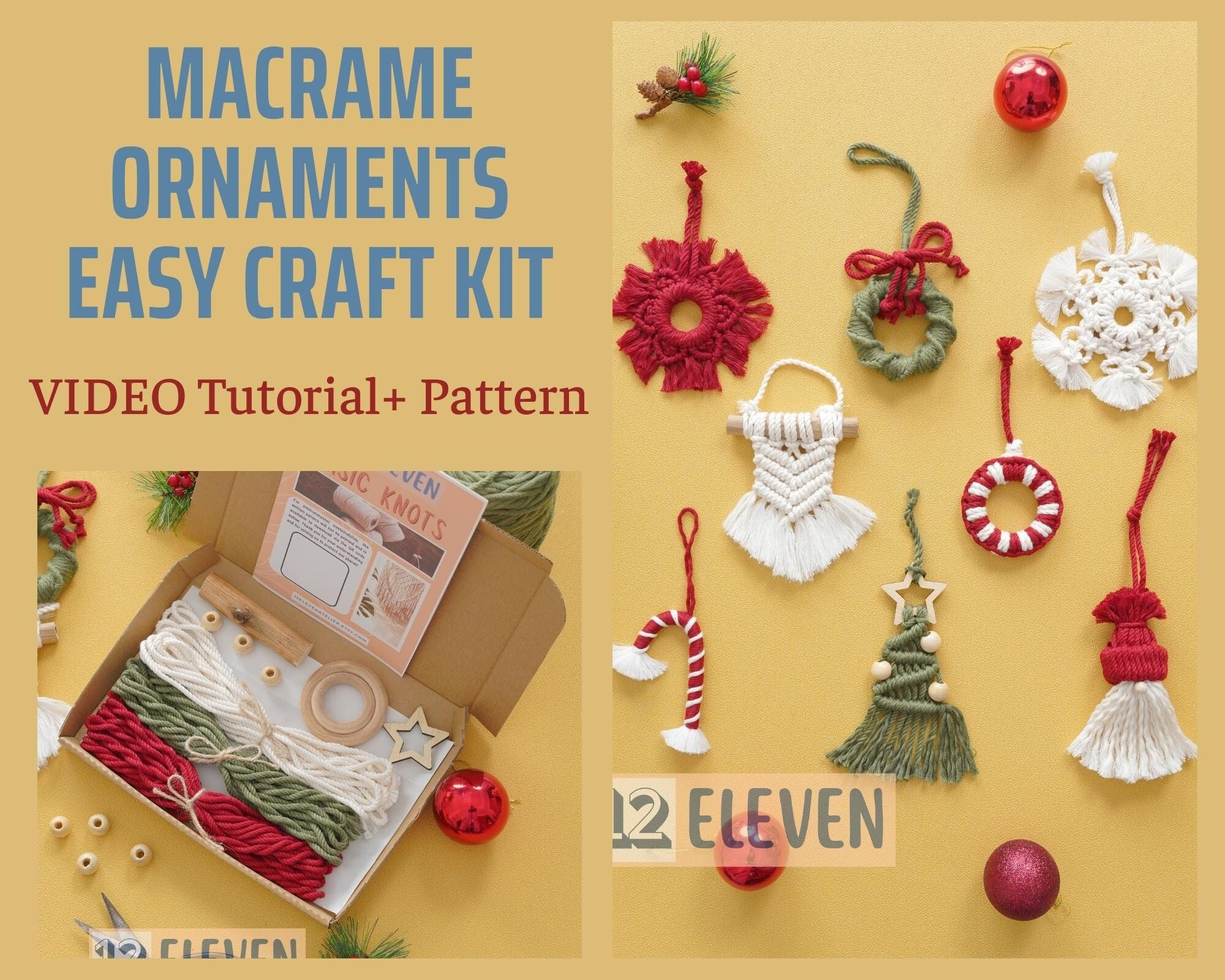 DIY Christmas ornament kit. Macrame christmas ornament set