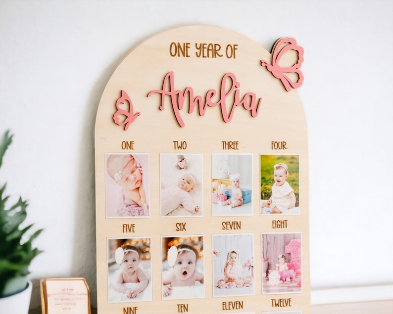 First Year Photo Board, Nursery Sign, Custom Gift, One Year Board, Kids Bedroom Decor, First Birthday, Milestone Photo Sign, New Baby J20 image 7