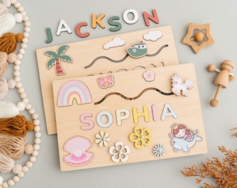 Montessori Busy Board | Personalized Puzzle Sensory Activity Wooden Toys Baby Boy Gift First Christmas Gift Unique Birthday Gift R03