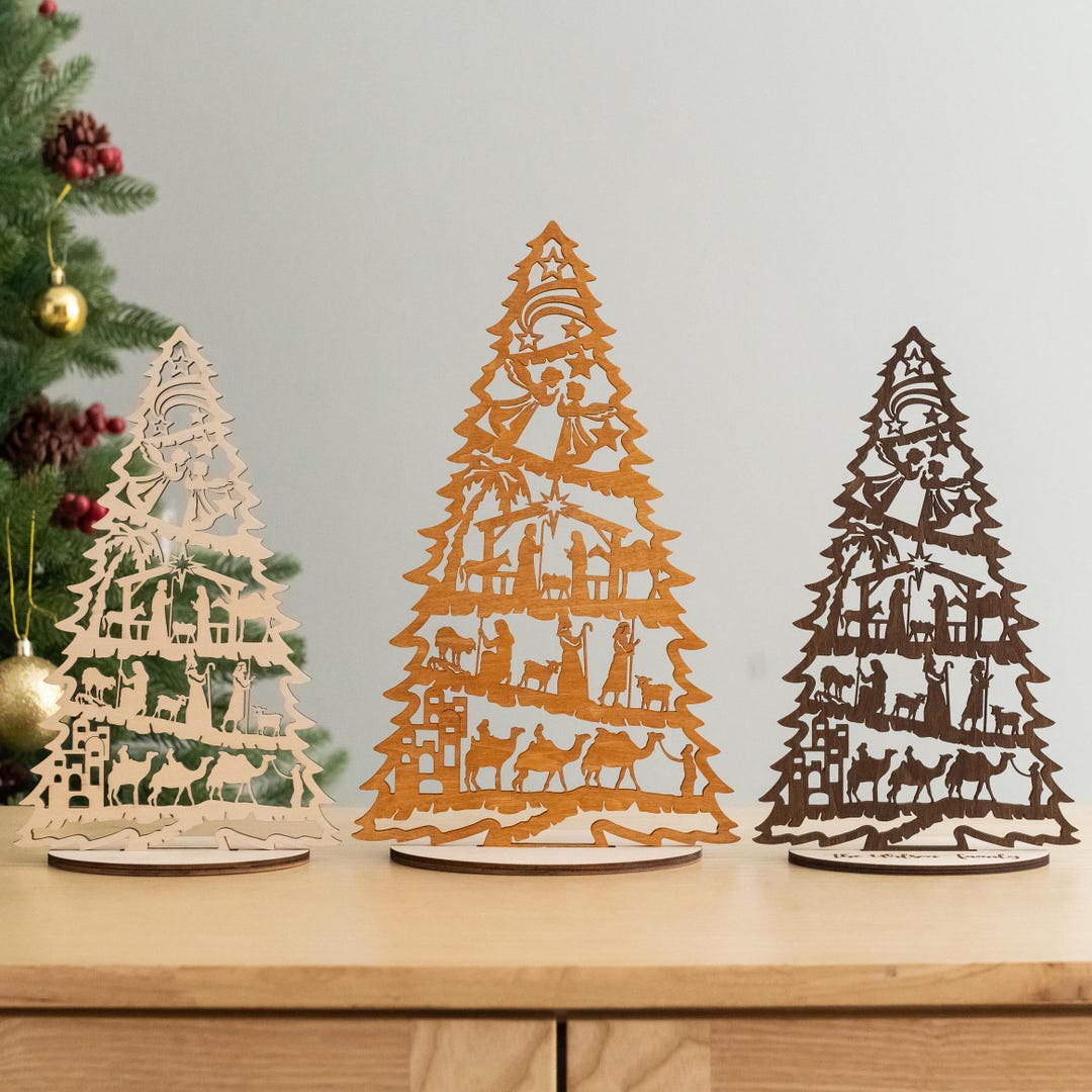 Wooden Nativity Tree, Christmas Home Decor, Family Christmas, Nativity ...