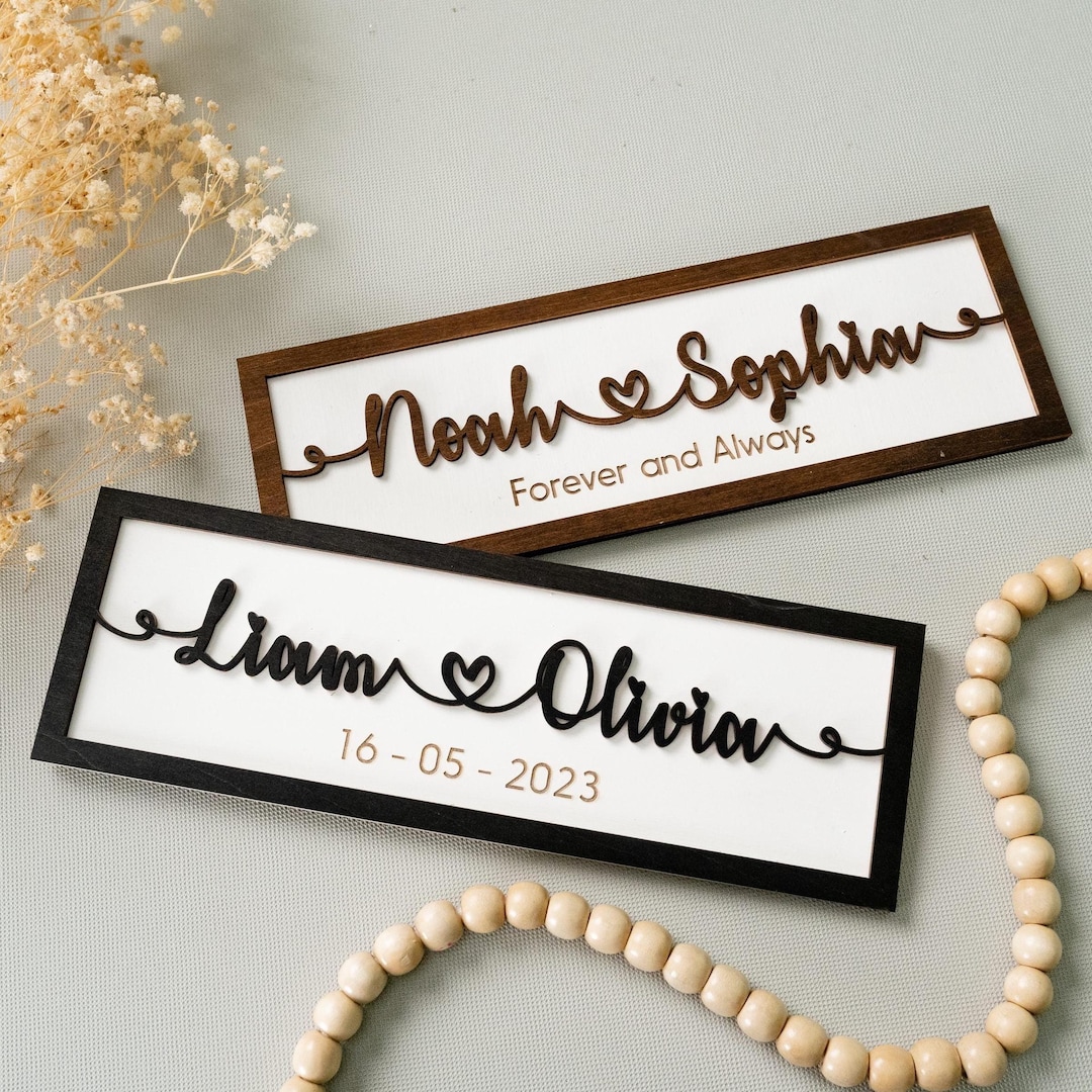 Two Names Sign Wooden Couple Name Sign – Personalized Wall or Shelf Art E32 - Etsy