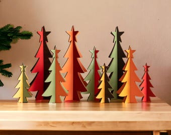 3 Décorations De Table Sapin De Noël En Bois 3D - 3 Styles, 10 à 14 Cm, Pour Centre De Table Ou étagère