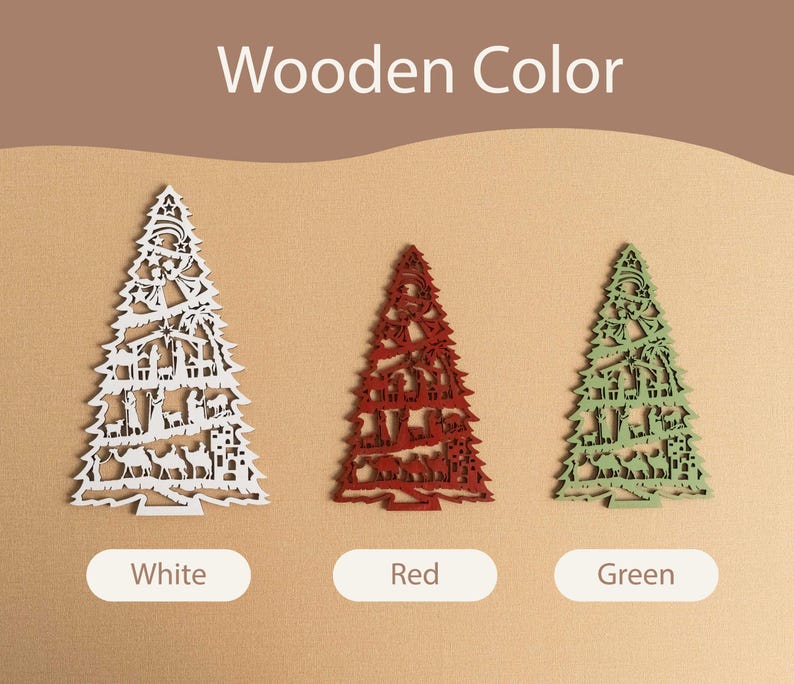 Wooden Nativity Tree, Birth of Jesus, Xmas Decorations, Holiday Decor
