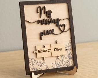 Puzzle Pieces Couple Plaque, Valentine Sign, Anniversary Gift,  Name Sign For Couple, Gift For Her, Puzzle Couple Name, Wood Name Sign E34