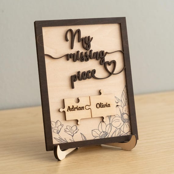 Puzzle Pieces Couple Plaque, Valentine Sign, Anniversary Gift,  Name Sign For Couple, Gift For Her, Puzzle Couple Name, Wood Name Sign E34