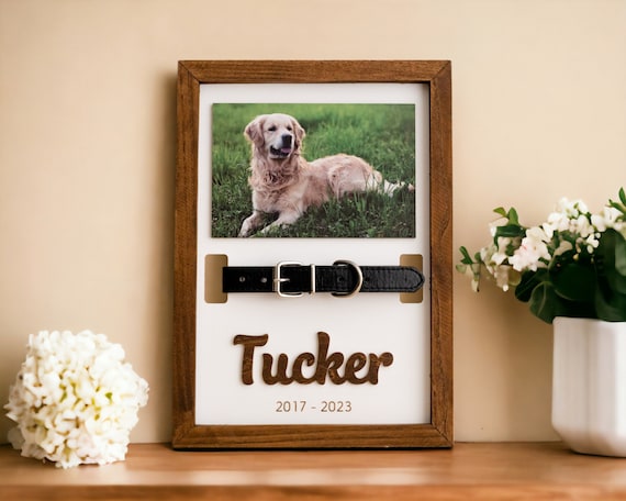 Pet Memorial Photo Frame - Rotating 2-Side Frame For Dog Or Cat, Wood Keepsake With Commemorative Tag