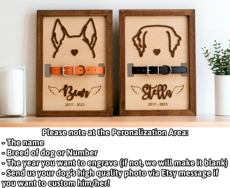 Personalized Dog Ear Sign, Memorial Sign, Dog Memorial Gift, Pet Ear Outline, Pet Ear Art, Unique Dog Gift, Memorial Portrait E71 image 2