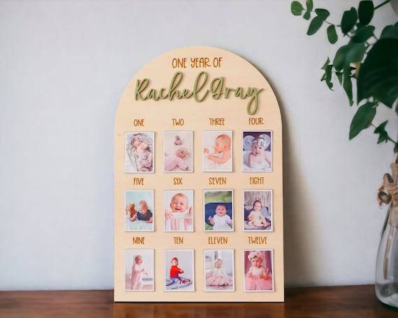 Baby Milestone Photo Board, 12 Months Display, Picture Board, Baby Photo Board, Monthly Milestones, 1st Birthday Decor, First Year Sign G23