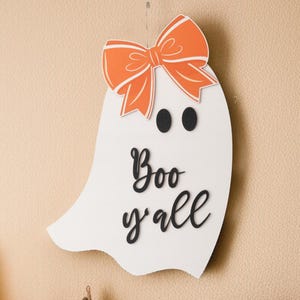Geist Türschild - Halloween Türschild - Hey Boo Geist Türschild - Haustür Dekor - Türschild aus Holz - Kürbis Herbst Türschild D05