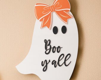 Ghost Door Hanger - Halloween Door Hanger - Hey Boo Ghost Door Hanger - Front door decor - Wooden Door Hanger - Pumpkin Fall Door Sign D05