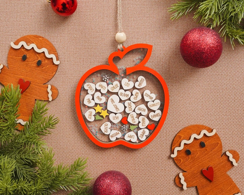 Christmas Teacher Shaker Ornament, Handmade Gift, Custom Ornament, Student Gift, Shaker Ornament, Personalized Teacher, Classroom Decor O50 image 1
