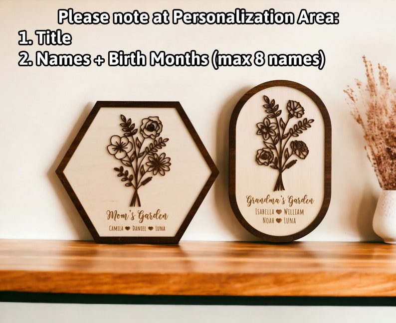 Personalized Birth Flower Sign, Gift For Nana, Layer Wood Art, Grandma Garden Sign, Wood Wall Art, With Children Names J34 image 3