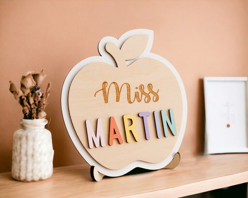 Teacher Apple Sign, Gifts For Teachers, Teacher Sign For Desk, Wood Sign, Gifts For Teacher, Teacher Name Gift, Teacher Graduation J93 image 1