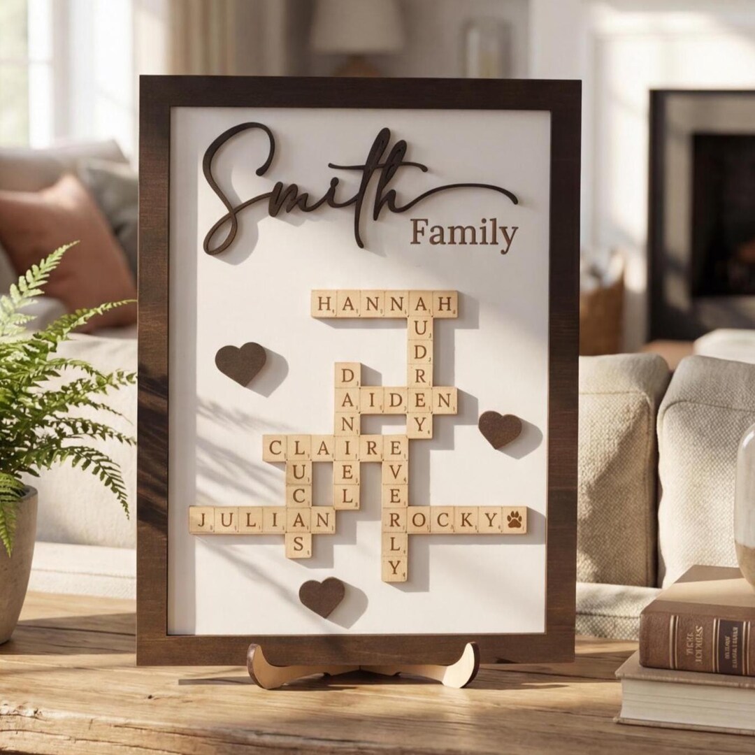 Custom Family Name Wood Sign With Crossword Style Display D50 - Etsy