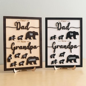 Letrero "Primero papá, ahora abuelo oso", regalo de madera personalizado de los nietos para el Día del Padre Y81