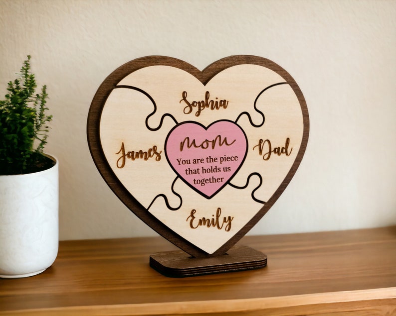 Mother's Day Puzzle Piece Sign Small, Personalized Gifts for Mom from Kids, Birthday Present, You Are the Piece That Holds us Together E95 image 1