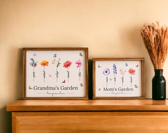 Wooden Birth Flowers Sign, Grandkids Birth, Family Garden, Custom Wood Sign, Nana Gift, Birth Flower Art, Month Flower, Family Name J63