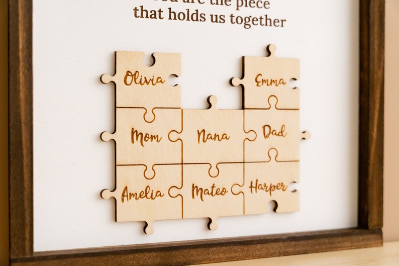 Gifts For Mom, Mama Puzzle Piece Sign, You are the piece that holds us together, Choose your Puzzle Piece Color and Desired Names J29 image 9