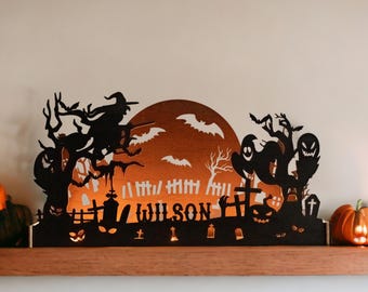 Wooden Halloween Silhouette Decor For Rustic Table Centerpiece R36