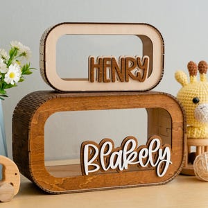 Alcancía personalizada para bebé, regalos de Navidad para bebé, caja de madera, alcancía personalizada, decoración de guardería, regalos grabados, regalos para niños Y22