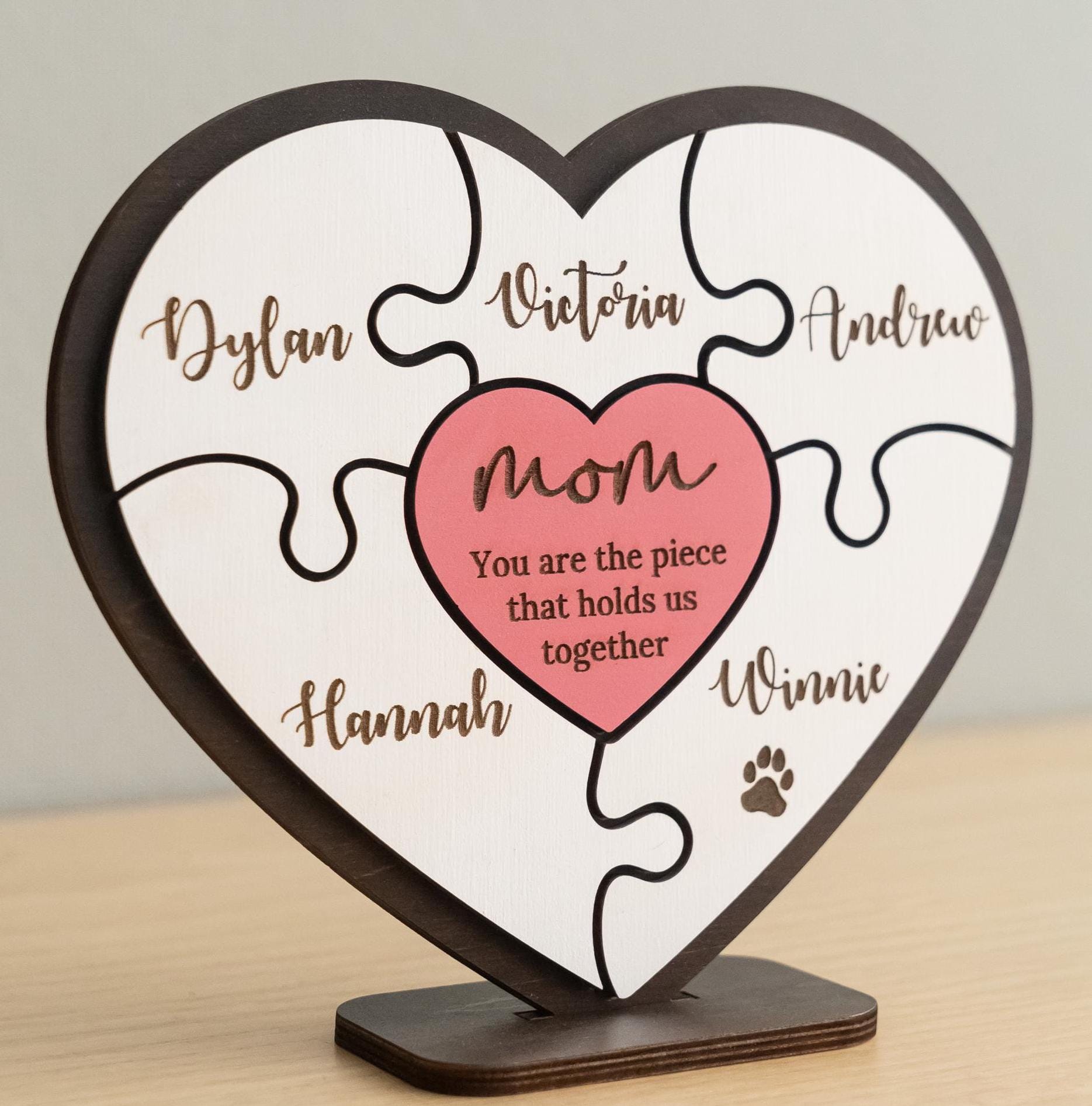 Mom Puzzle Heart Sign, Unique Sign, Mother's Day Gift, Name Puzzle