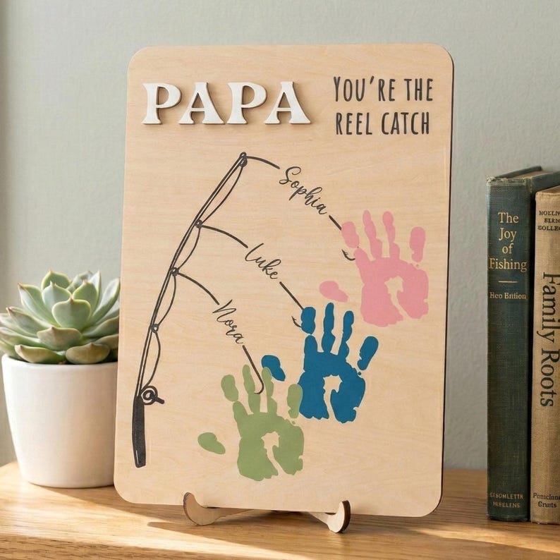Personalized Wooden Fishing Handprint Art for Dad Y78 - Etsy